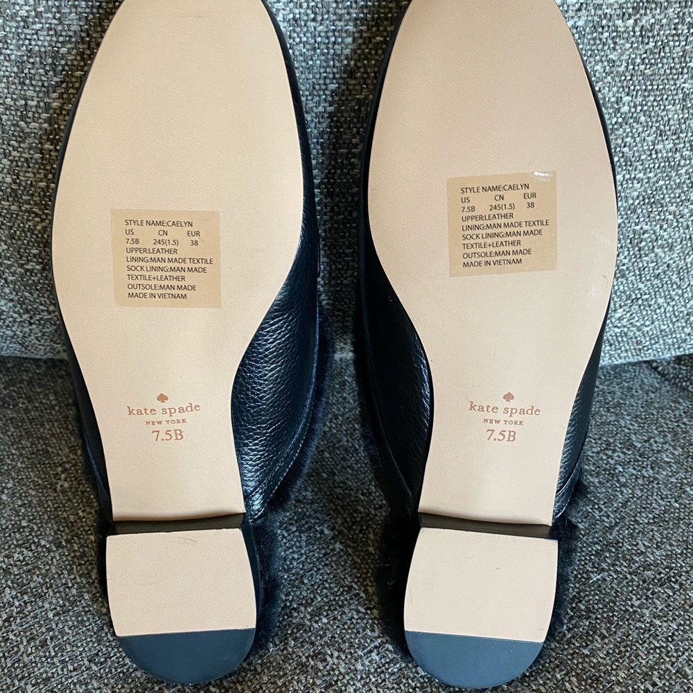 NWT Kate Spade Fur Lined Leather Slides, Black, size 7.5 - Picture 3 of 10